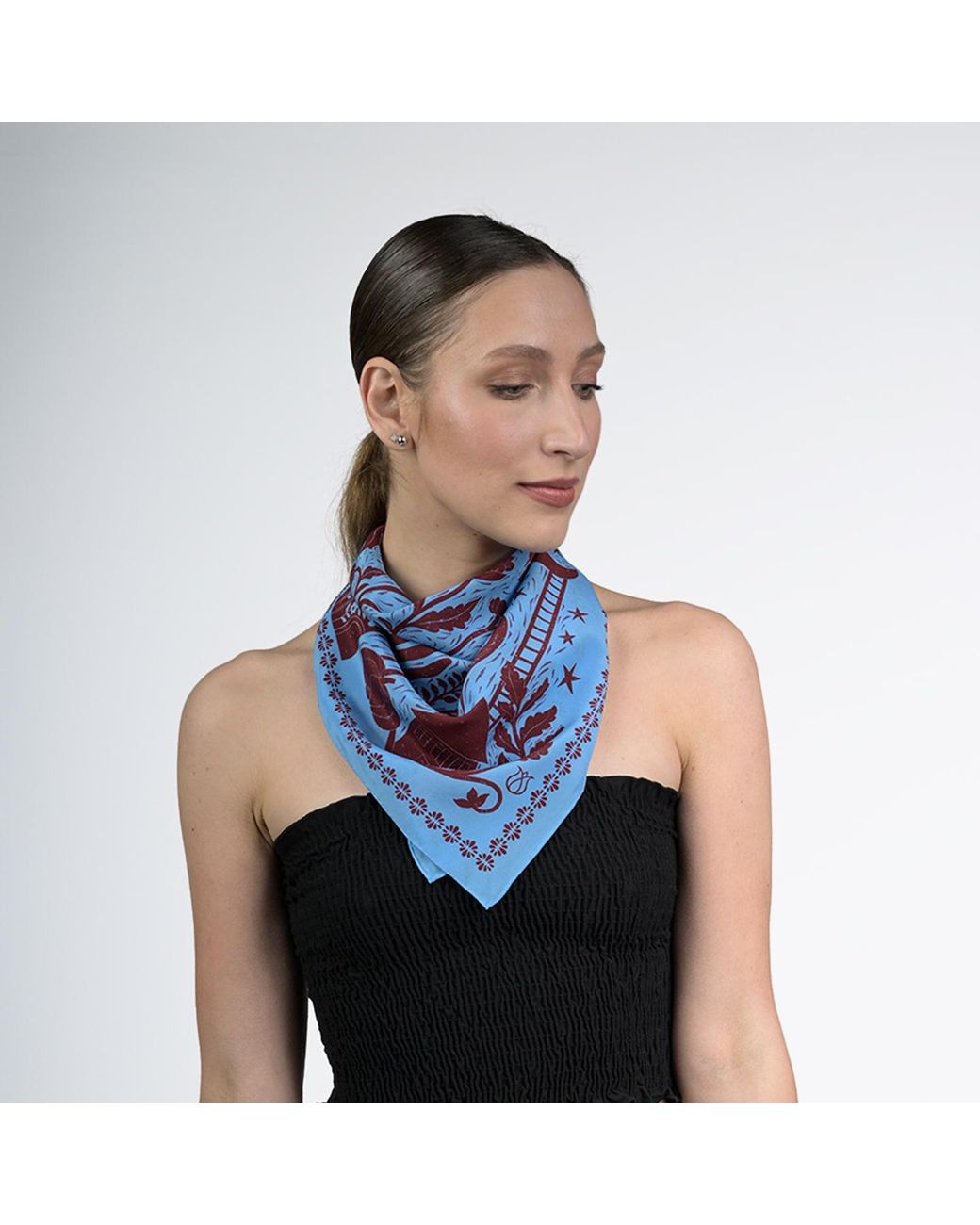 Silk&Soul Blue Folk Motif Silk Scarf