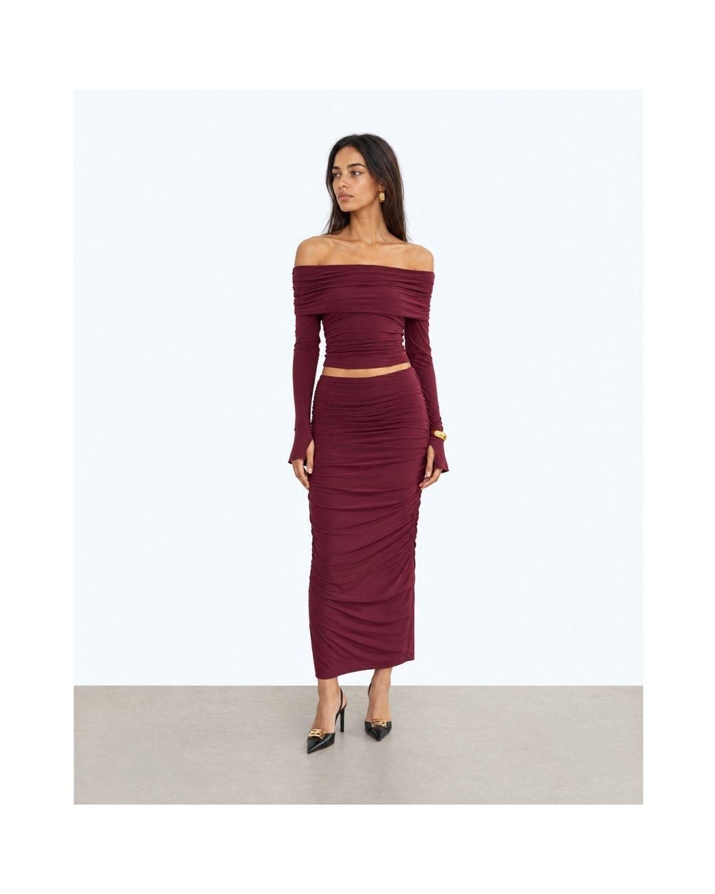 Polyester Studio Alia Studio Adore Midi Skirt in Red | Lyst