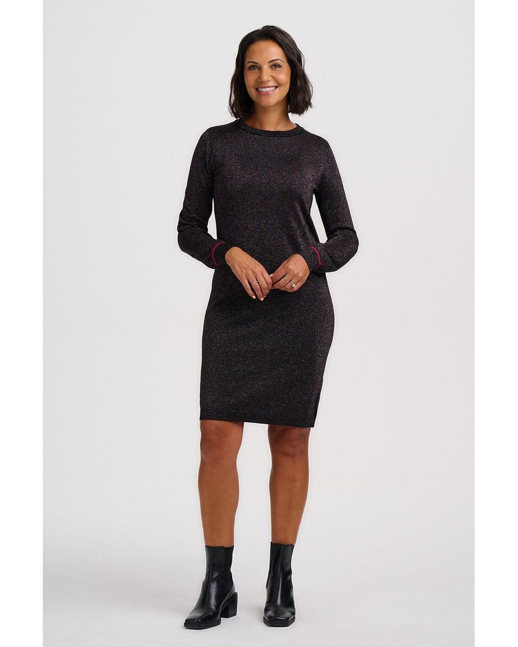 Sugarhill Black Kyra Sparkly Knitted Short Dress