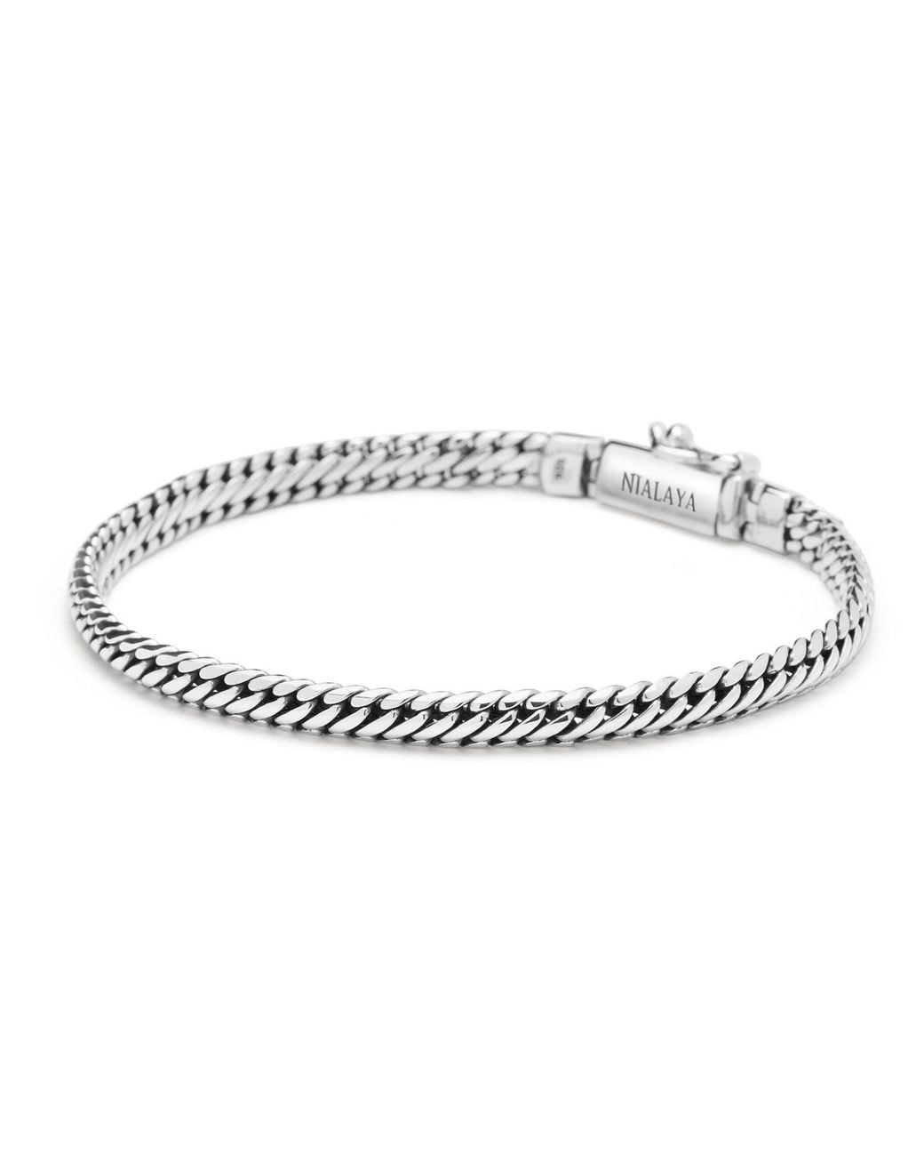 Nialaya Metallic Sterling 4Mm Chain Bracelet for men
