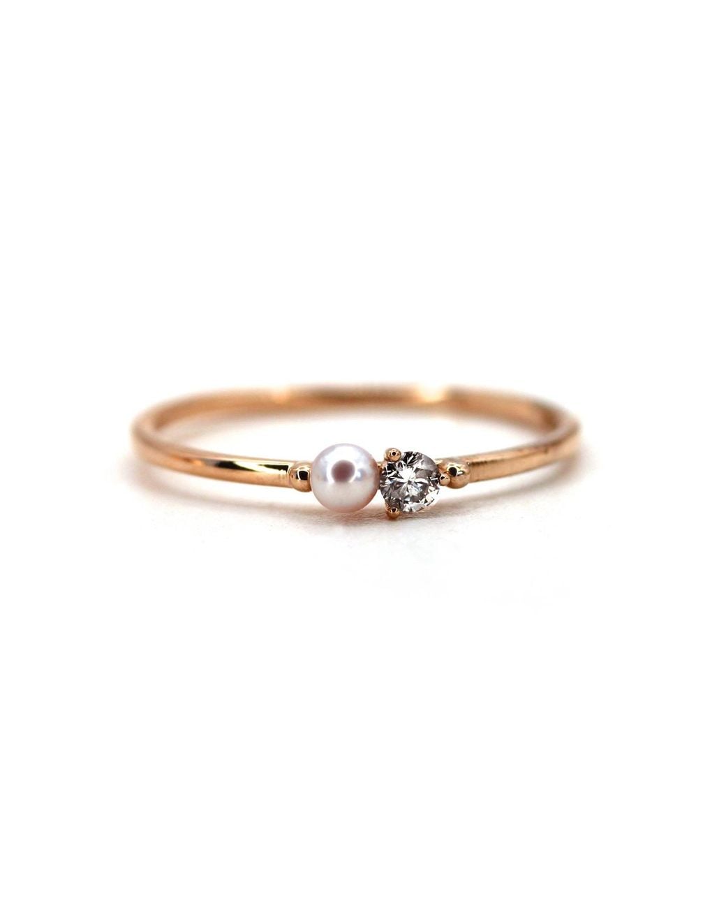 VicStoneNYC Fine Jewelry White Natural Tiny Pearl And Diamond Ring