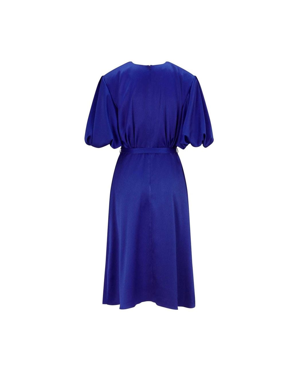 Femponiq Blue Draped Puff Sleeve Satin Dress
