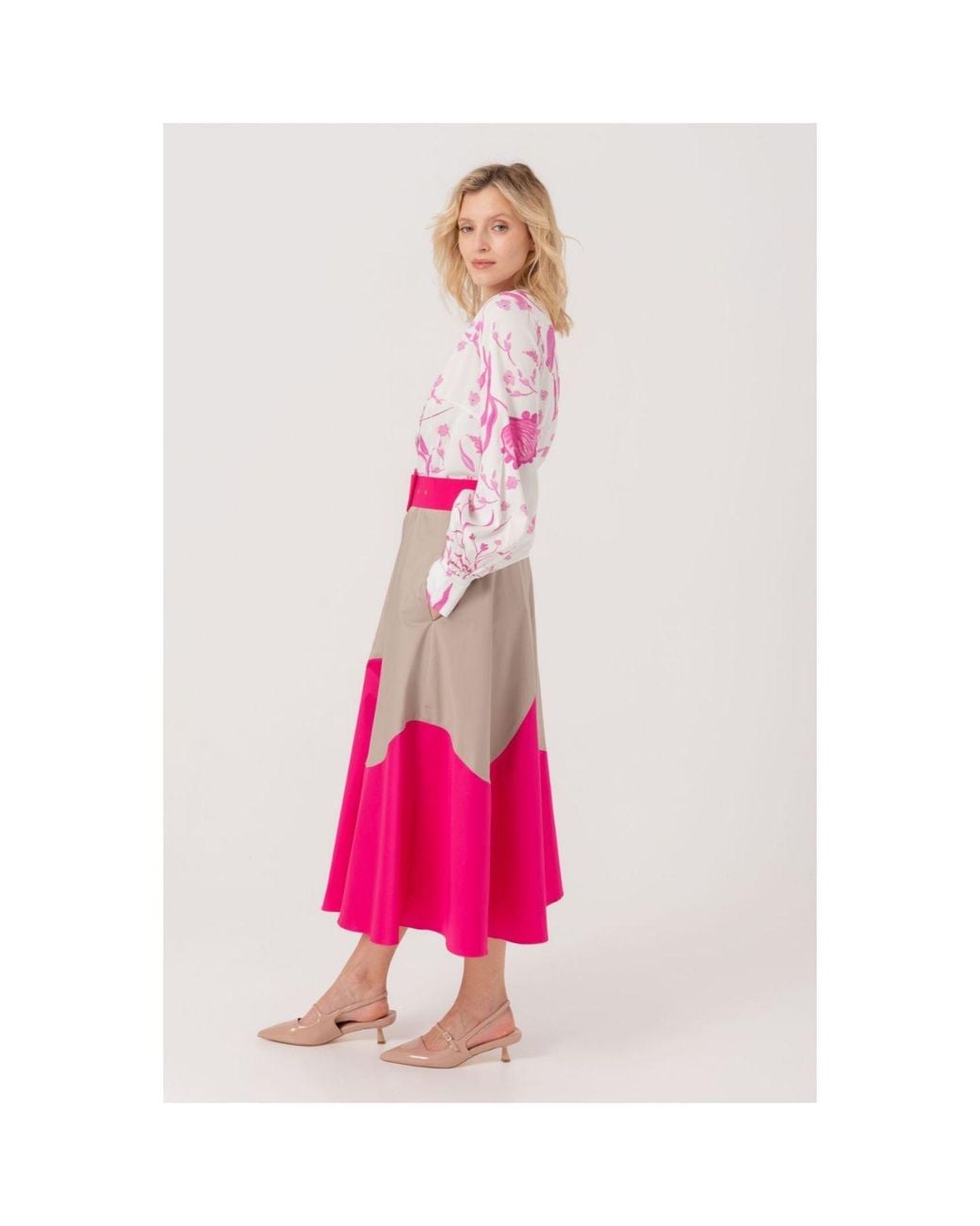Marianna Déri Pink Midi Skirt With Wave Colorblock