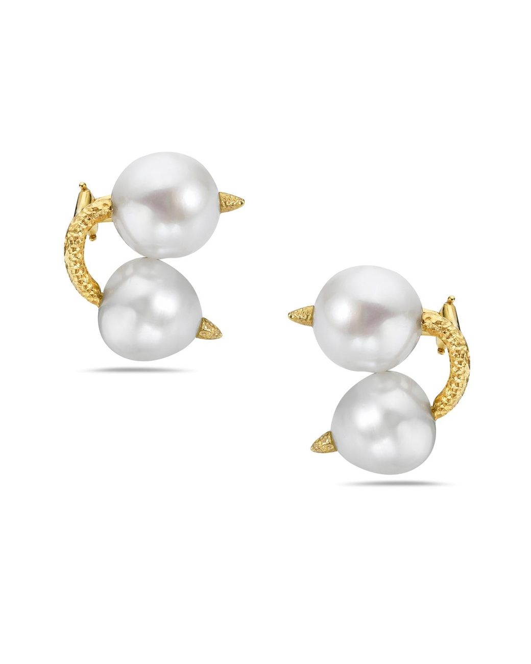 Artisan Metallic Double Pearl Sculptural Stud Earrings