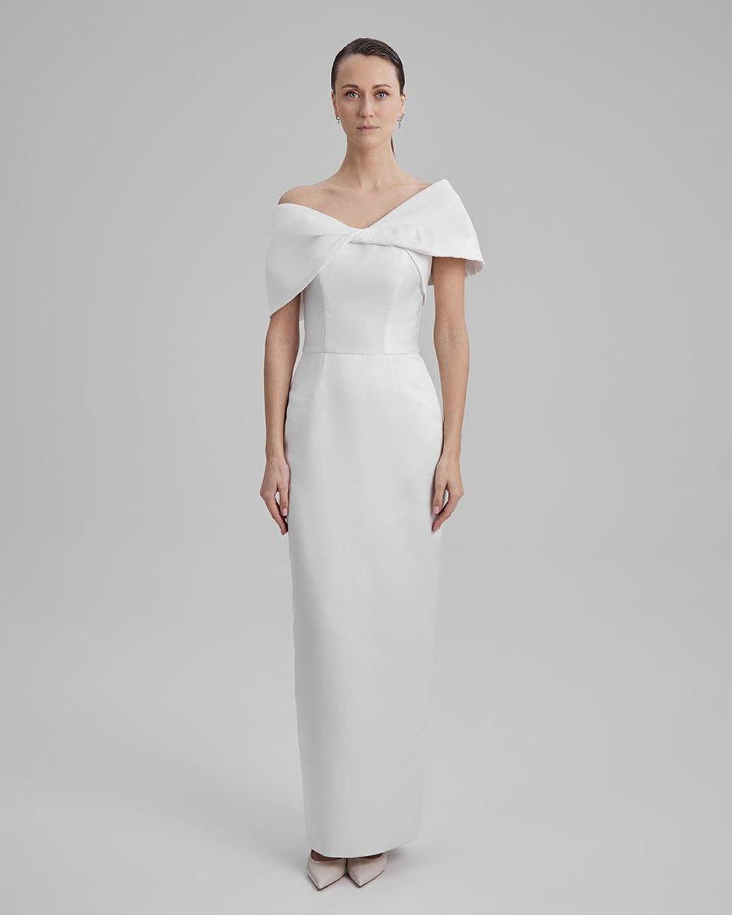 Baé Special Moments White Gigi Dress + Shoulder Bow
