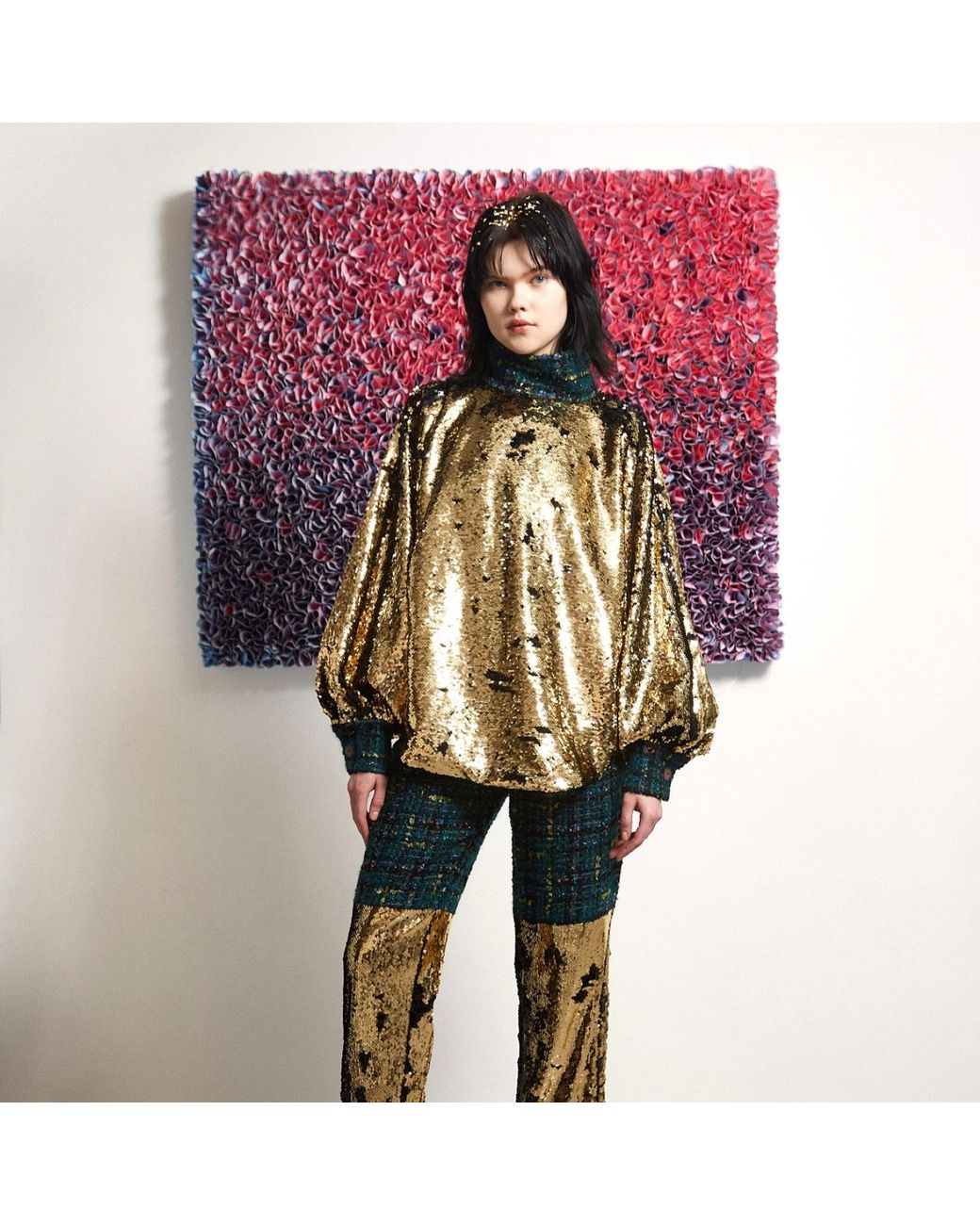 RUE AGTHONIS Green Chasser Sequined Top