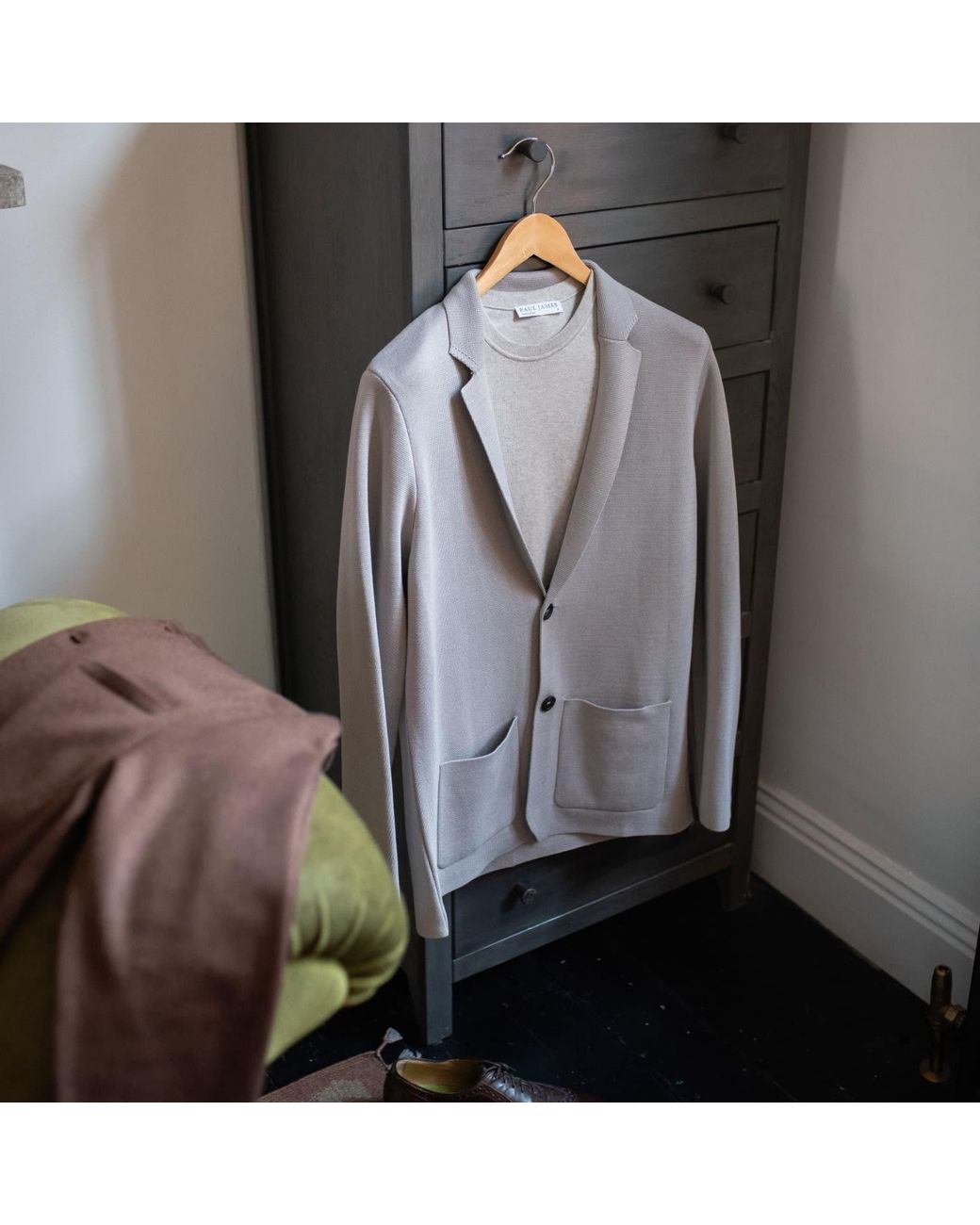 Paul James Knitwear Gray Lightweight Mercerised Cotton Giuseppe Knitted Blazer for men