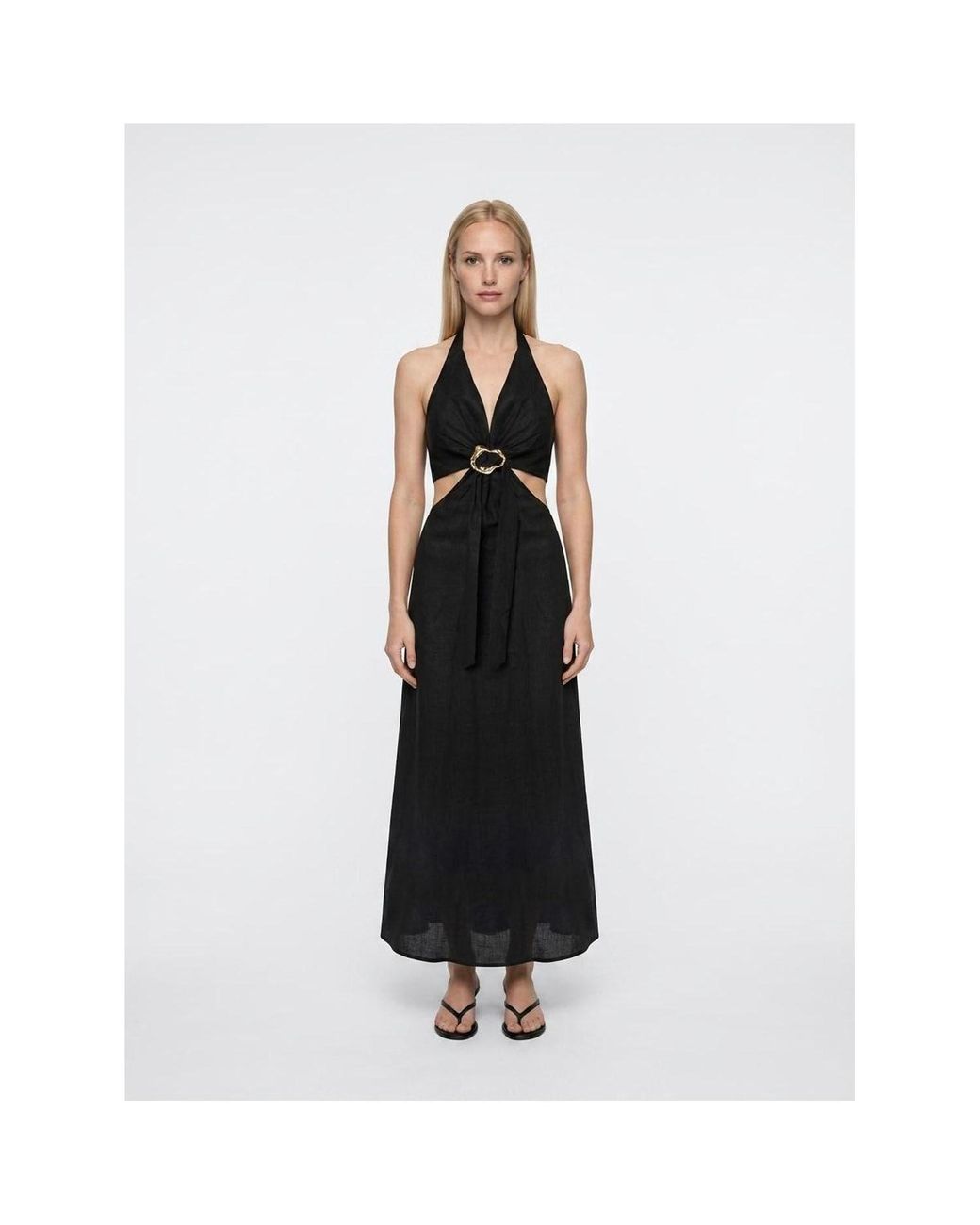Women & Women Black Linen Functional Dress