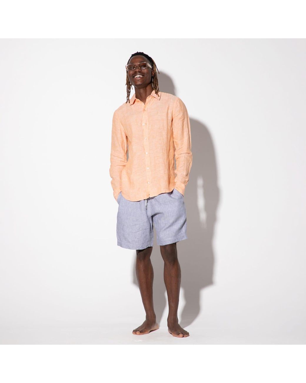Maison Tangerine Blue Linen Shorts For for men
