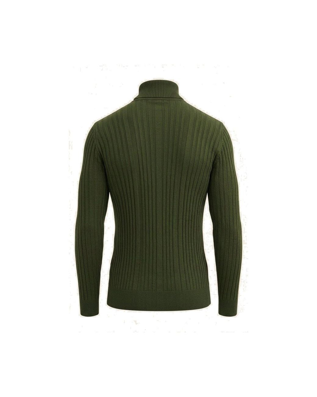Ron Tomson Green Roll Neck Ribbed Sweater for men