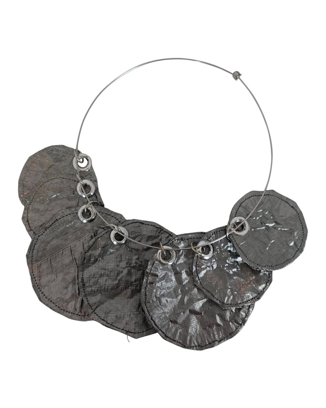 Romer Millinery Gray Metallic Sillk Disc Coin Choker Steel