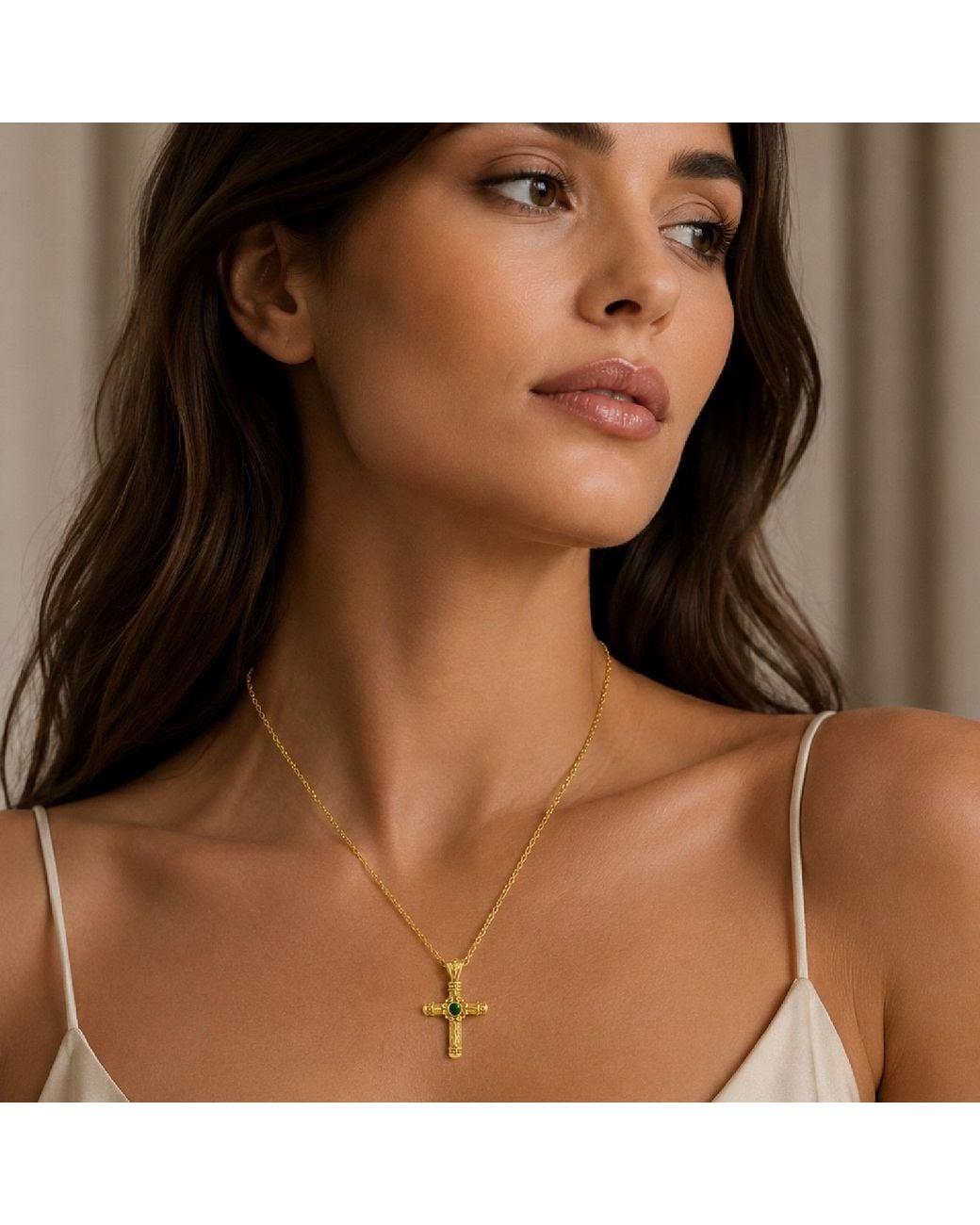 Unaloe Metallic Vermeil Emerald Cross Necklace – Luxury Religious Jewelry