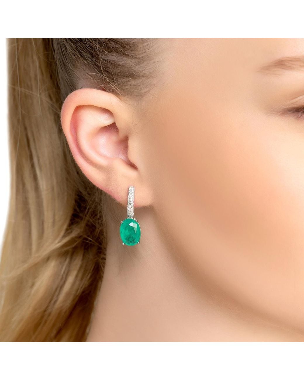 Latelita London Green Alexandra Oval Drop Earrings Colombian Emerald