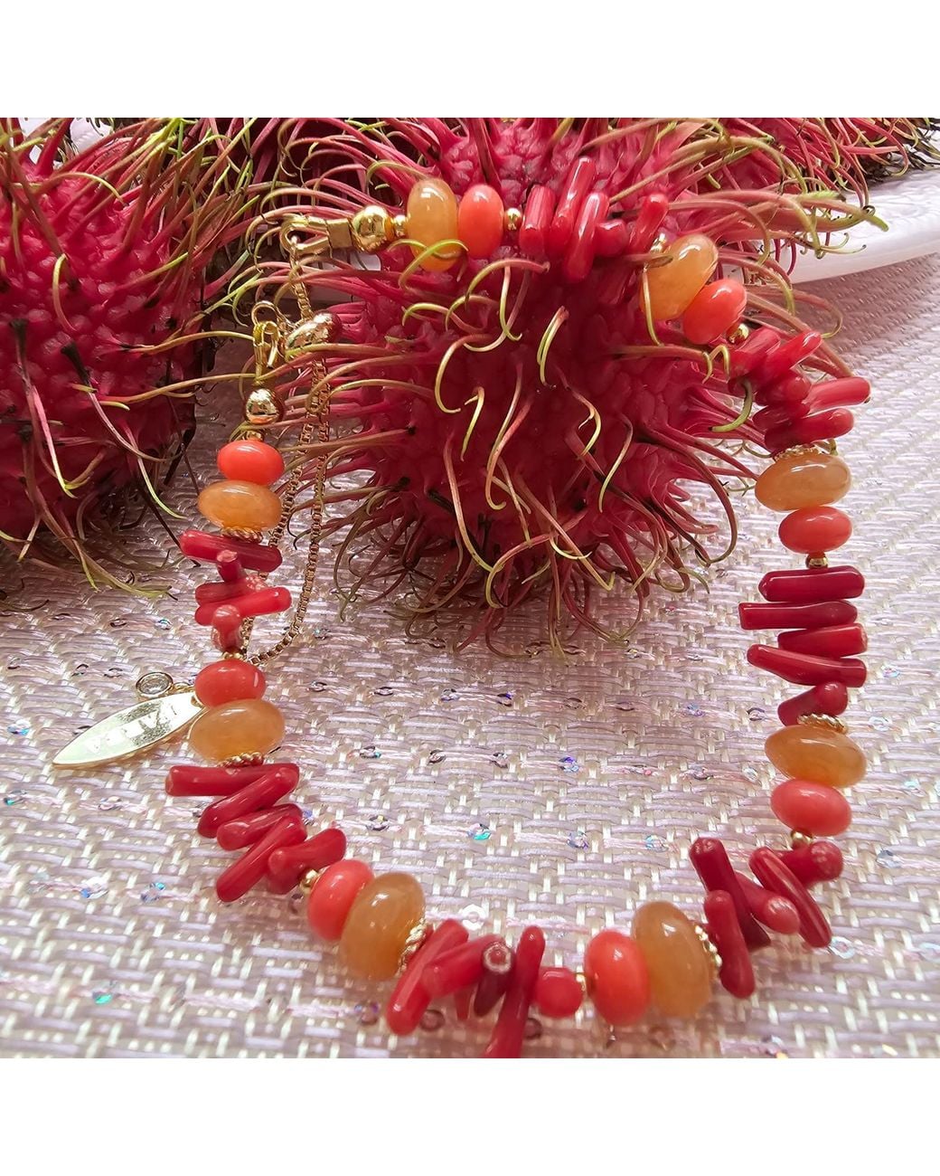 Farra Red Bamboo Coral & Aventurine Mixed Bracelet