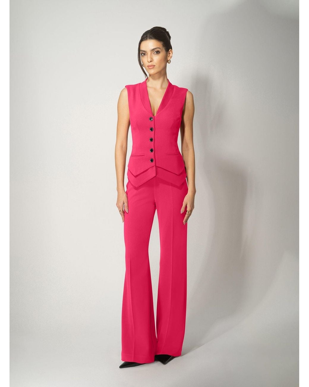 Tia Dorraine Pink High-Waist Flared Trousers Hot
