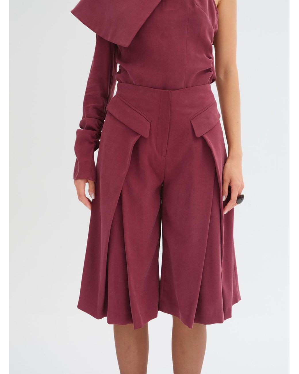 Sélone Red Valerie Foldover Bermuda Shorts