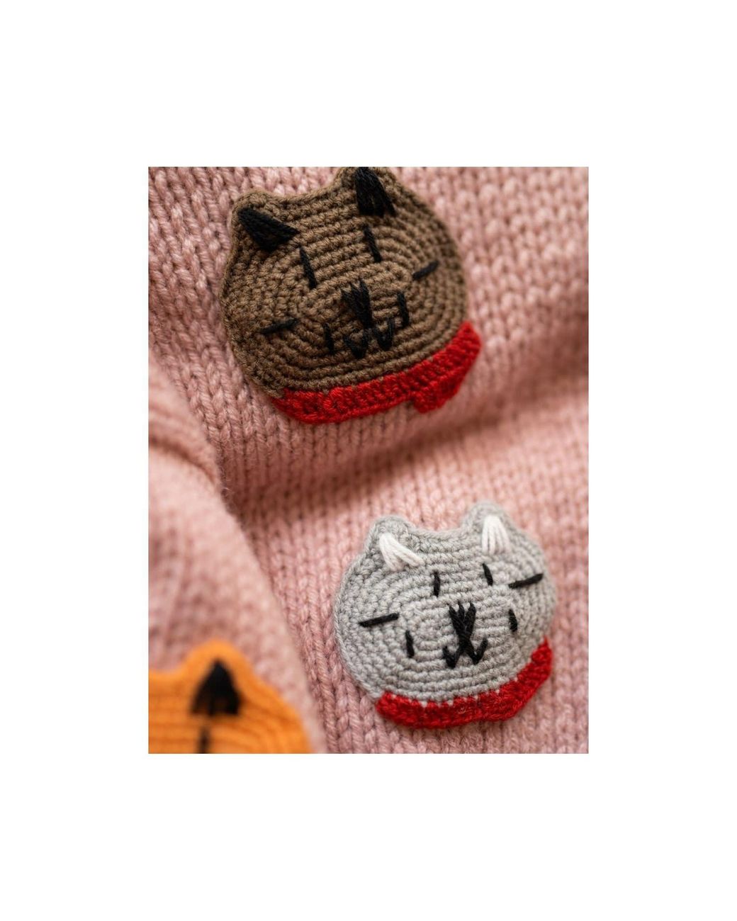 Ana Chic Pink Cat Motif Handmade Knitted Cardigan