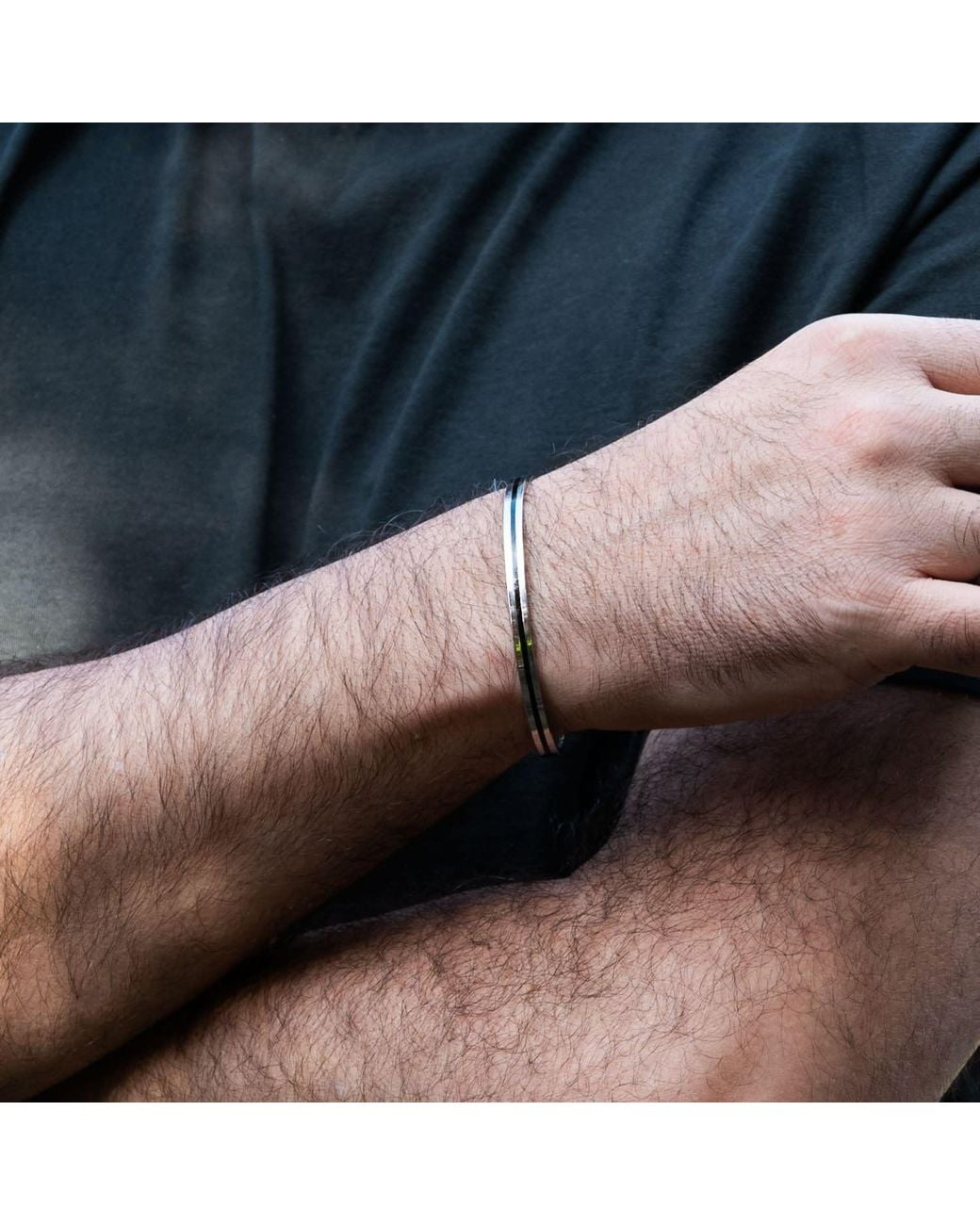 Harbour Uk White Ground Solid Stainless Steel Cuff for men