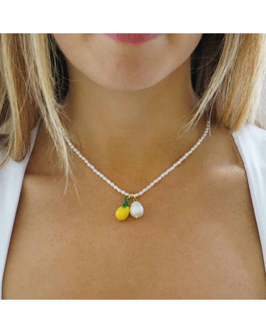 Smilla Brav Metallic Murano Glass Lemon Pearl Necklace