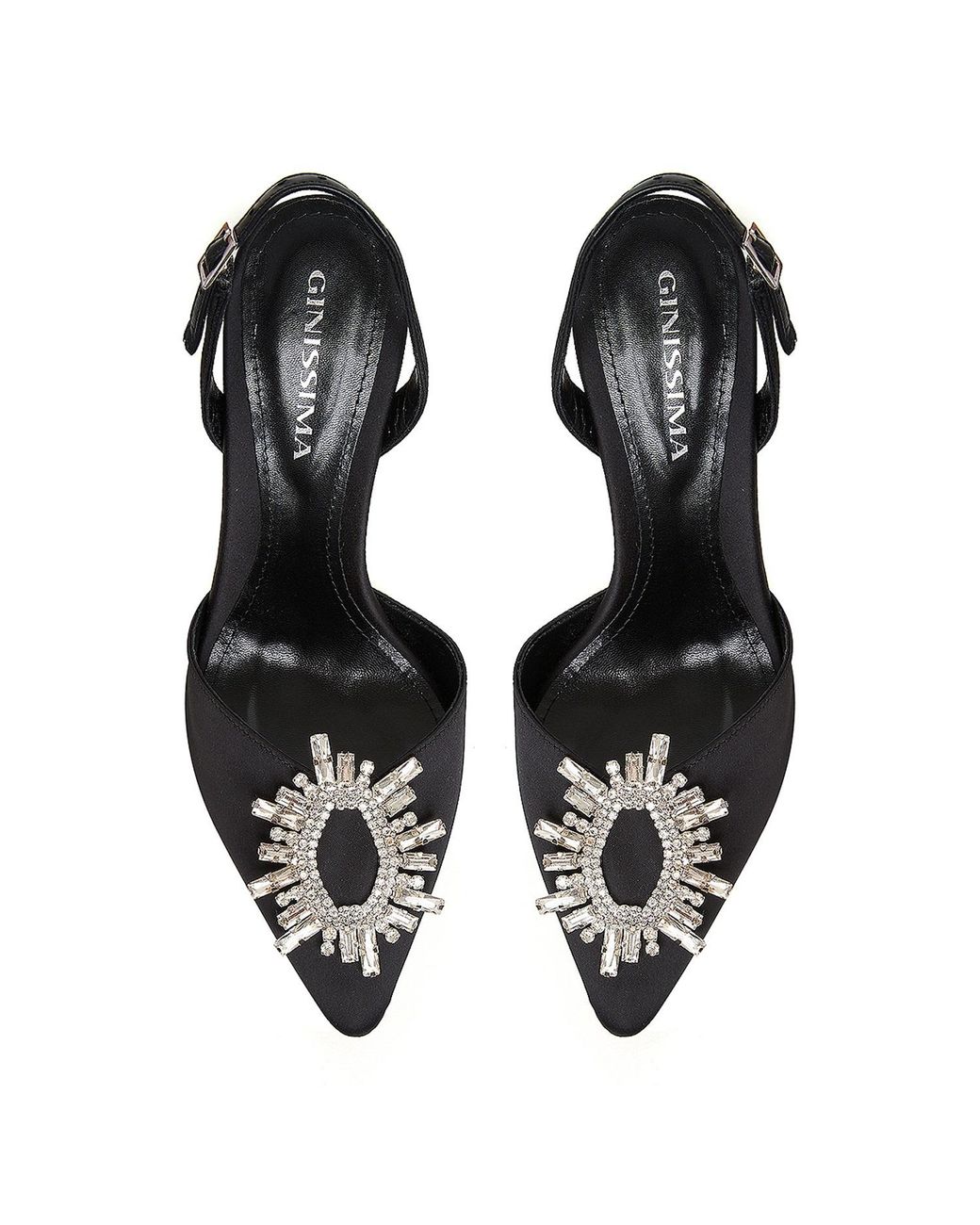 Ginissima Black Alice Shoes With Crystal Brooch