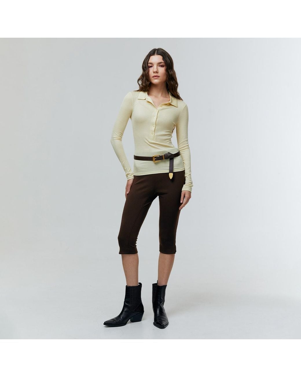 Ats the Label Natural Neutrals Kian Soft Ivory Button Collar Top