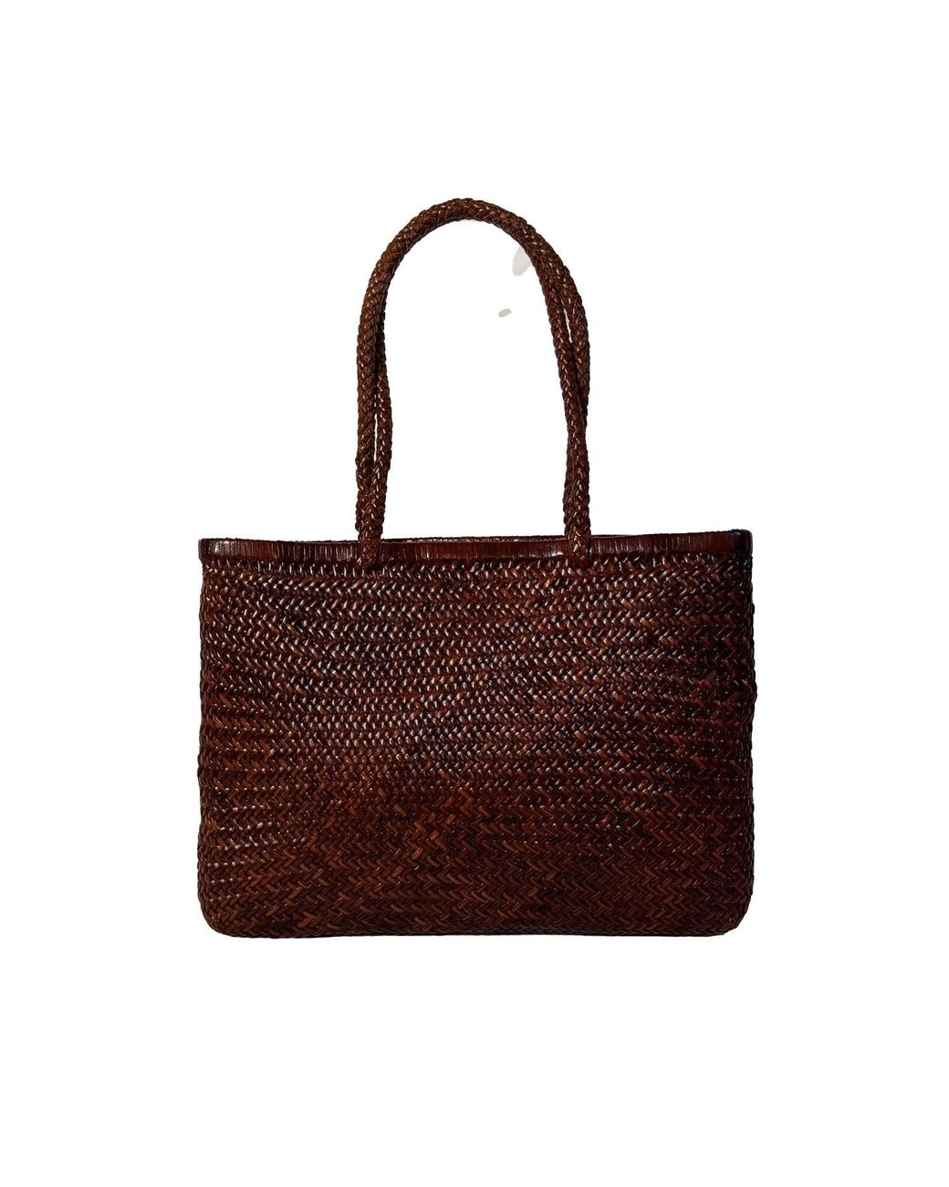 godi. Brown The Buna Handwoven Leather Tote Bag