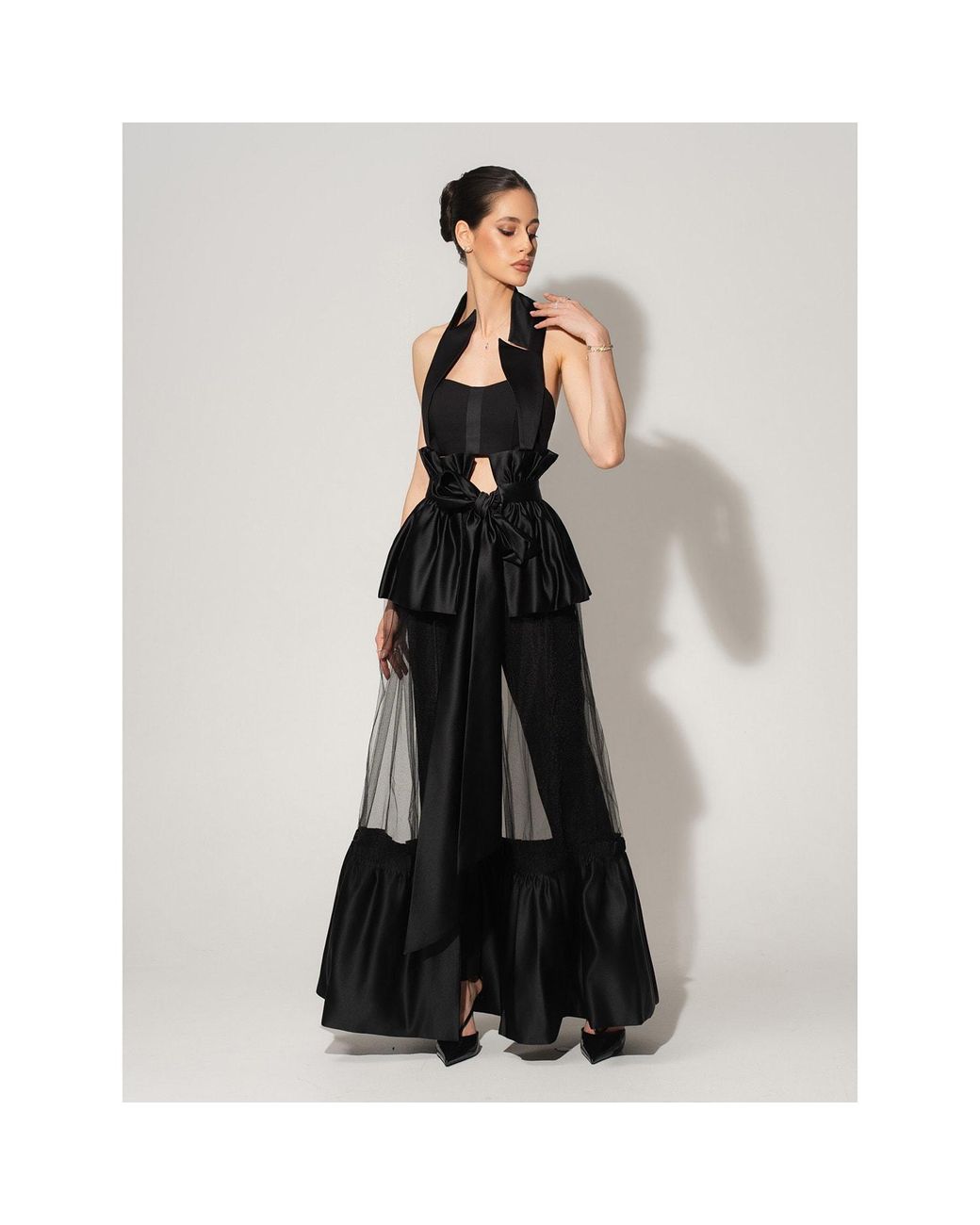 Tia Dorraine Black Fairytale Floor-Length Self-Tie Overskirt