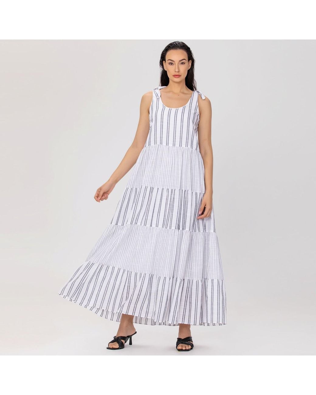 Smart and Joy Purple Tiered Panels Stripes Game Dress