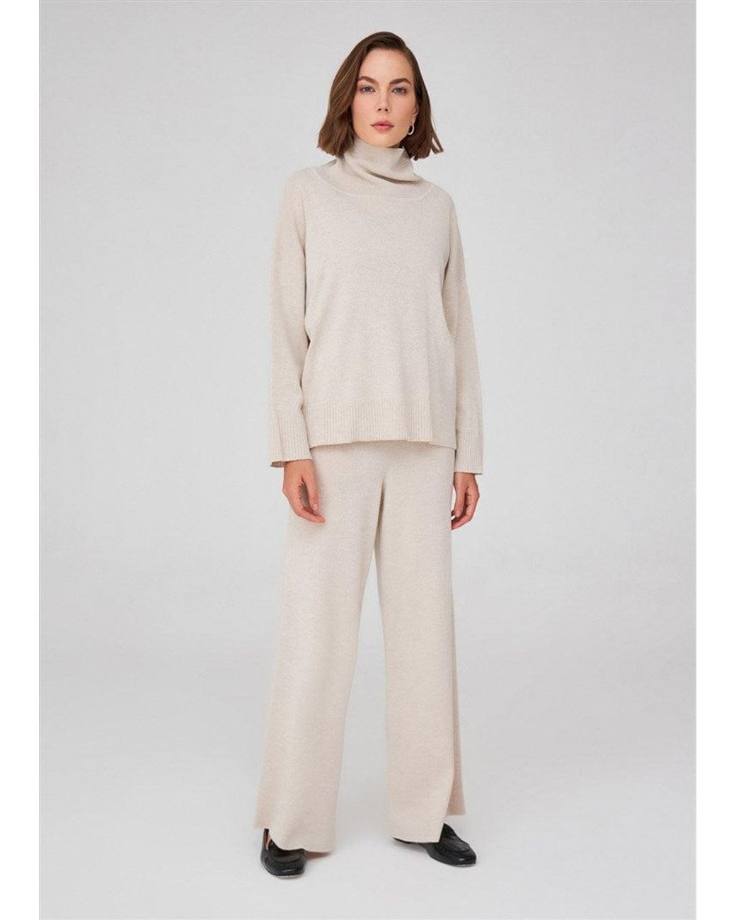 Peraluna White Wide Roll Neck Knitwear Pullover