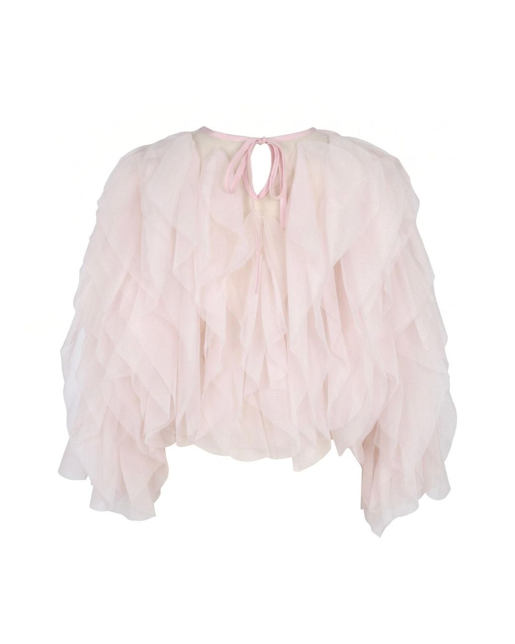 Modenaire Pink Sheer Tiered Ruffle Blouse