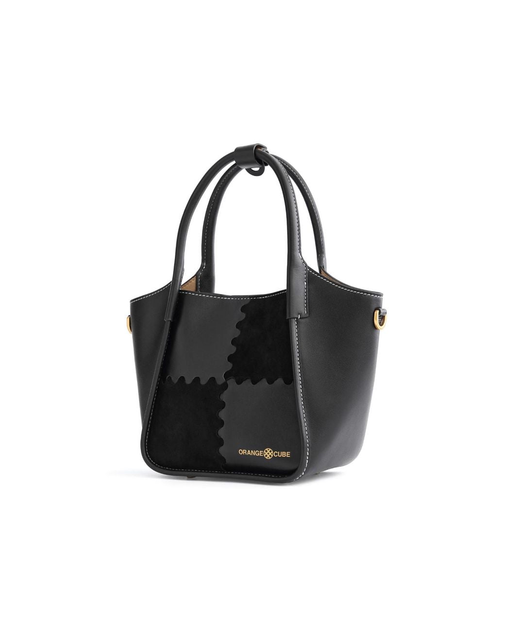 Orange Cube Black Square Stitch Basket Bag