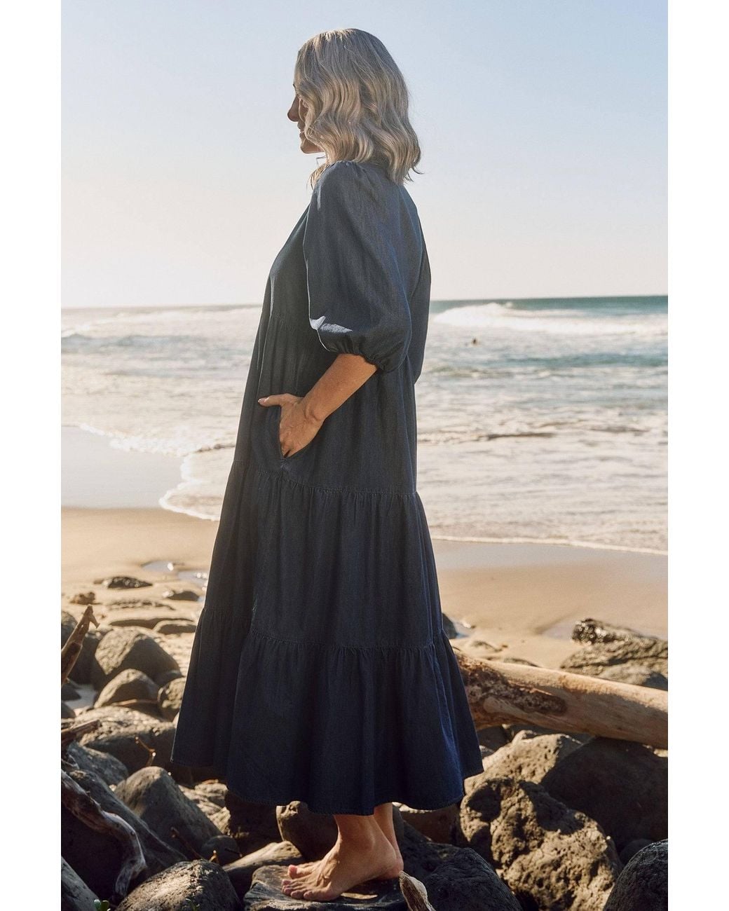 Adrift Clothing Blue Sienna Chambray Billow Dress