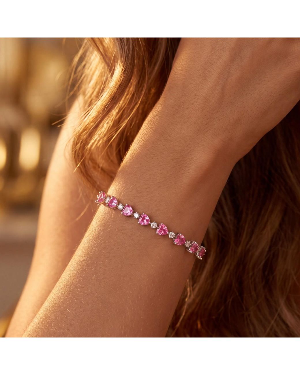 Latelita London Pink Asscher Cut Heart Tennis Bracelet Ruby