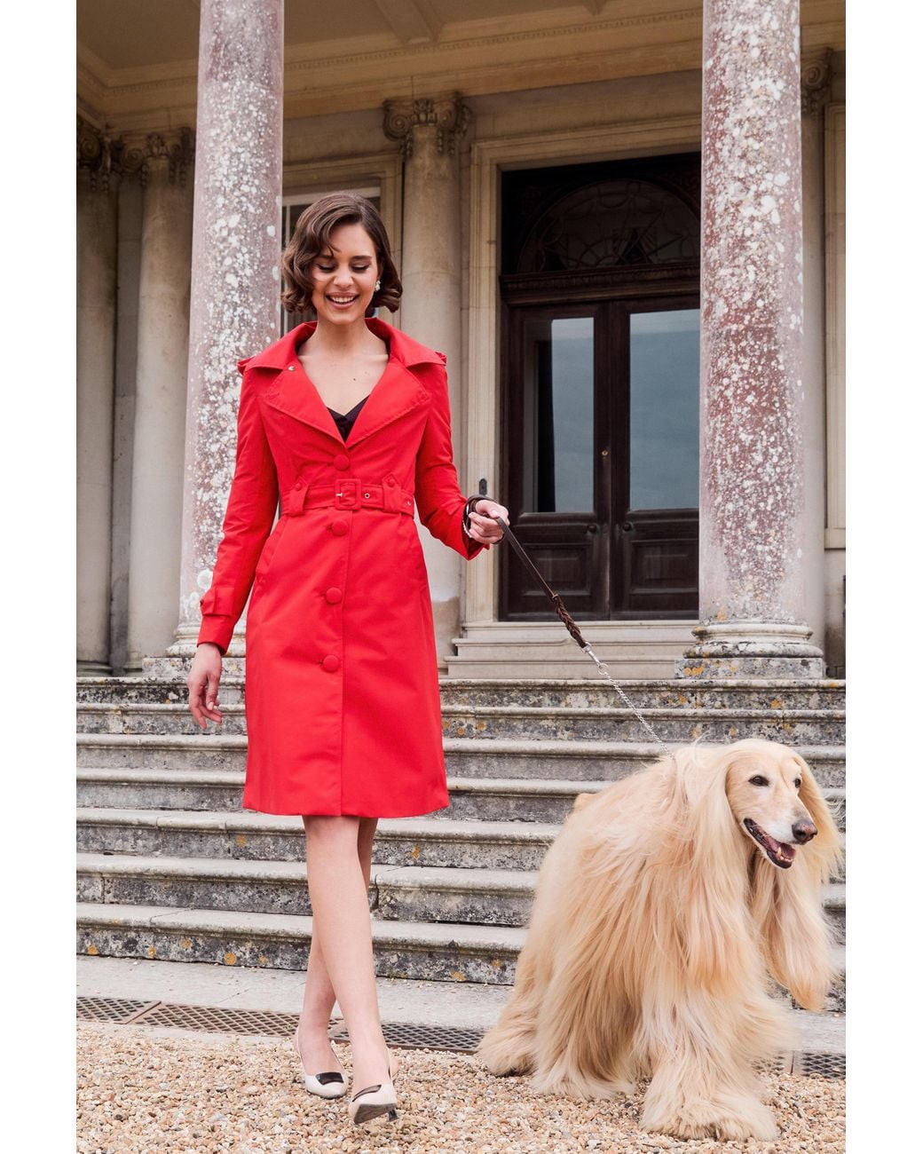 Santinni Red 'Ingrid' Raincoat With Detachable Hood & Bows
