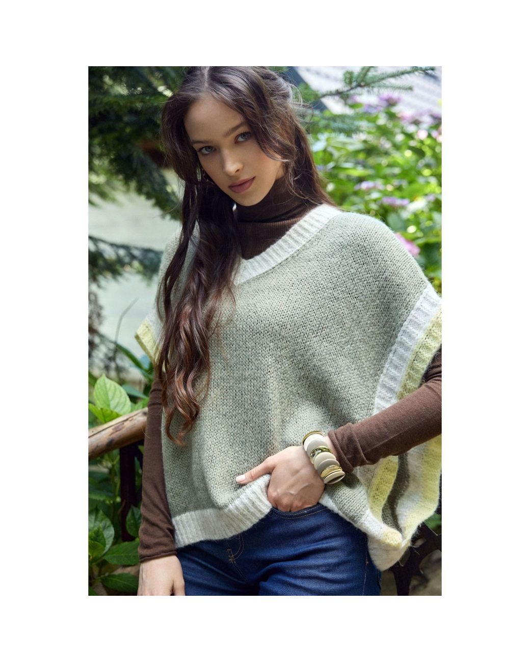 Saachi Green Colorblock Knit Moss Sweater Vest