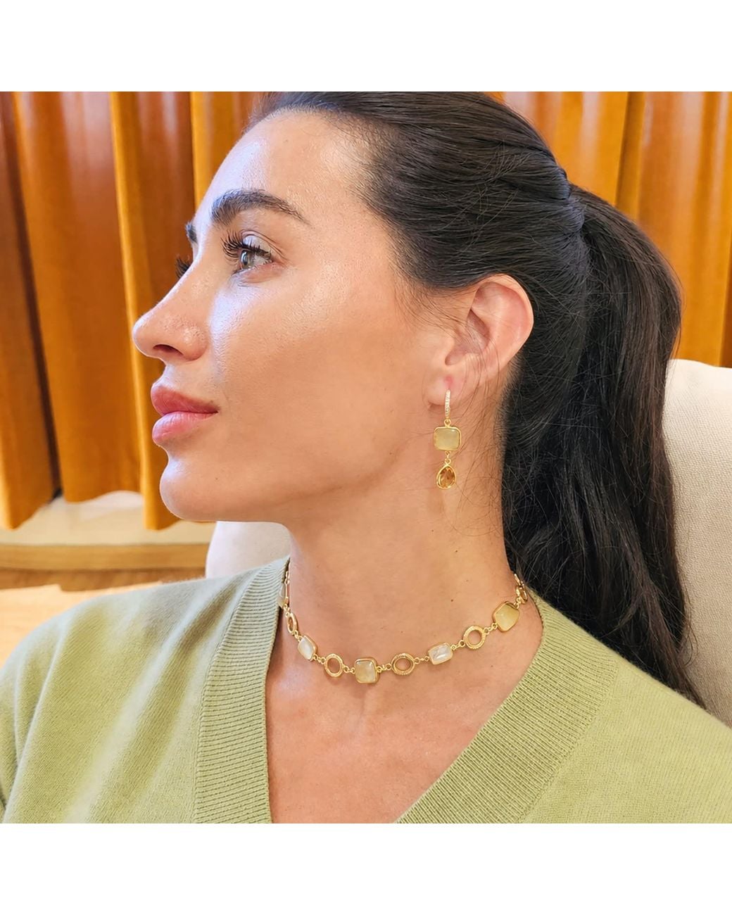 Farra Metallic Prehnite With Teardrop Cotrine Dangle Earrings