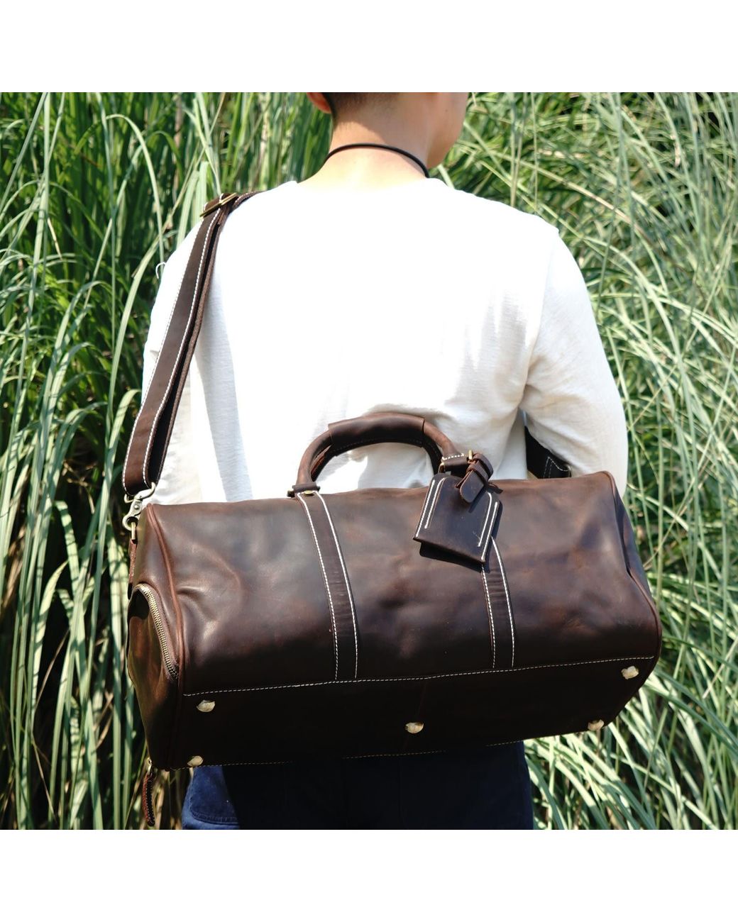 Touri Black Leather Weekend Bag With Shoe Storage for men