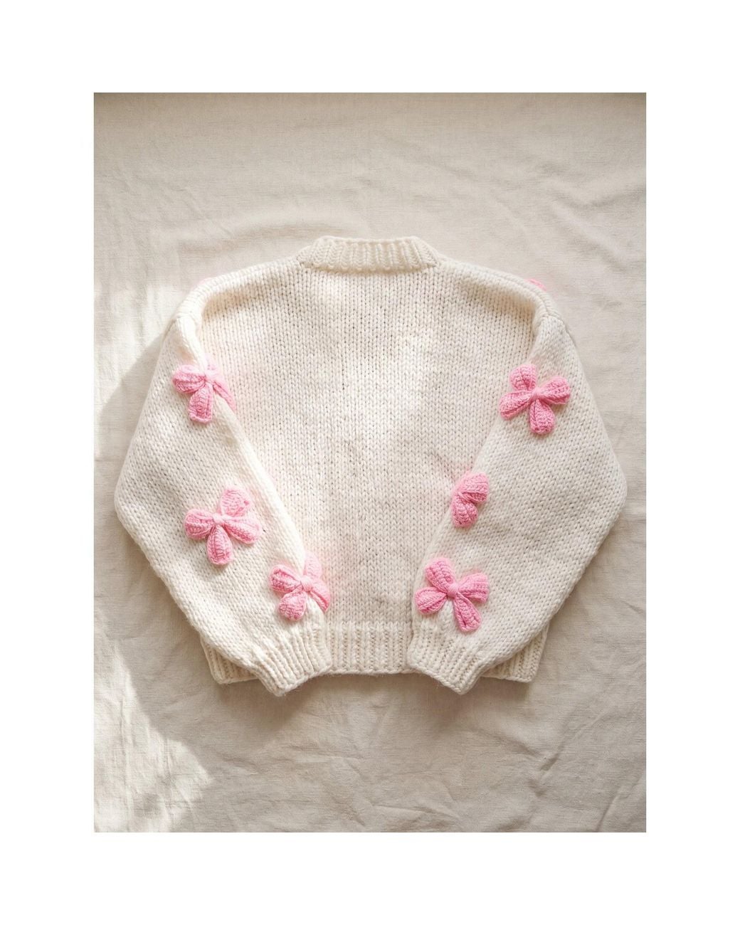 Ana Chic Pink Neutrals Bow Handmade Knitted Cropped Cardigan