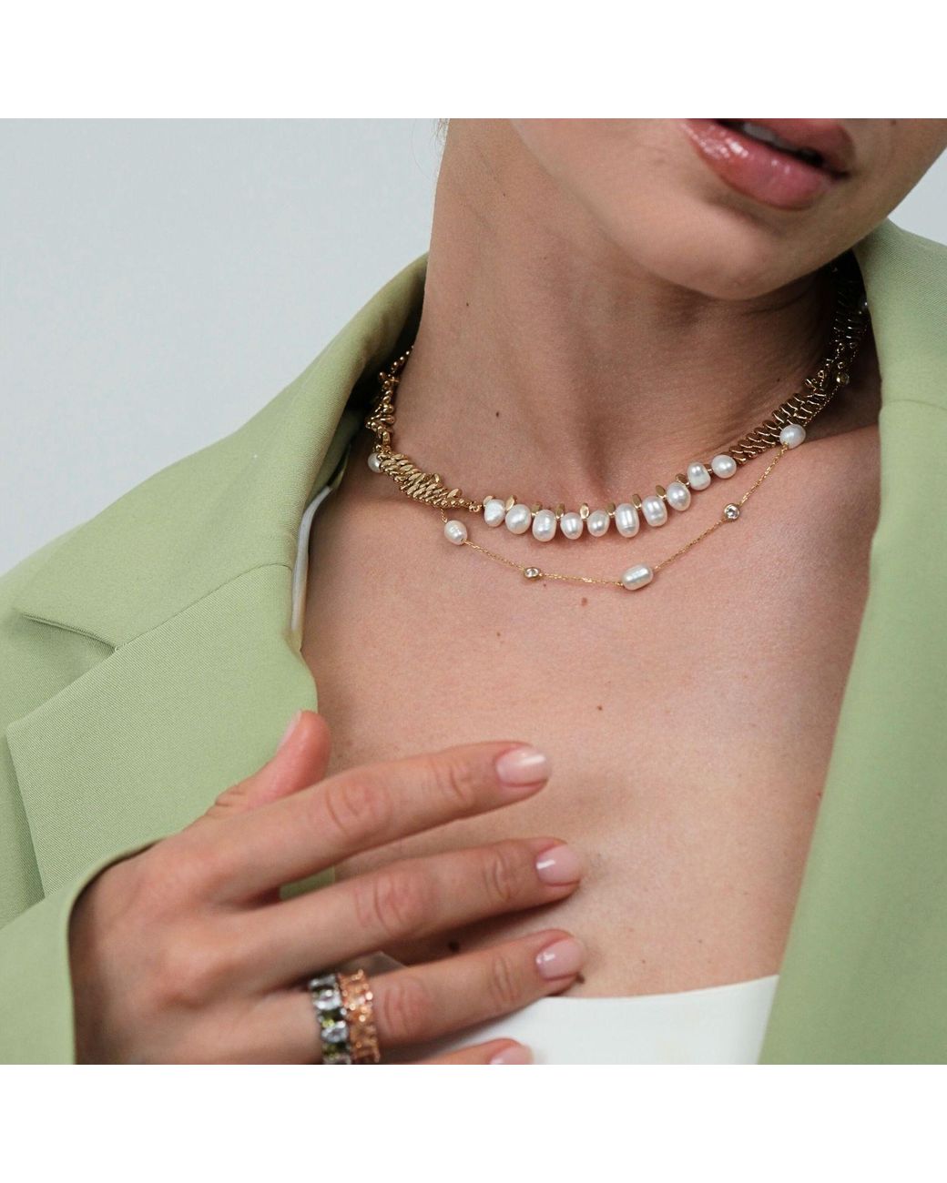 LINYA JEWELLERY Metallic Caria Oval Pearl Hematite Stone Necklace