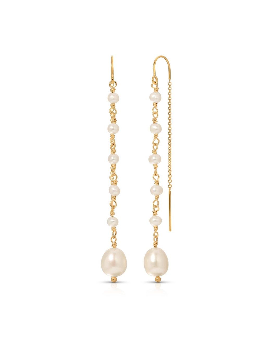 Heather Hawkins Jewelry Metallic Freshwater Pearl Threader Earrings