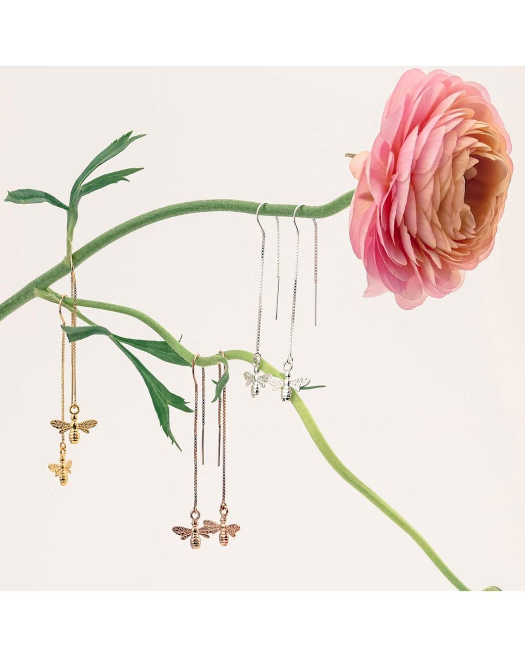 Oana Savu White Sterling Bee Dangle Chain Earrings