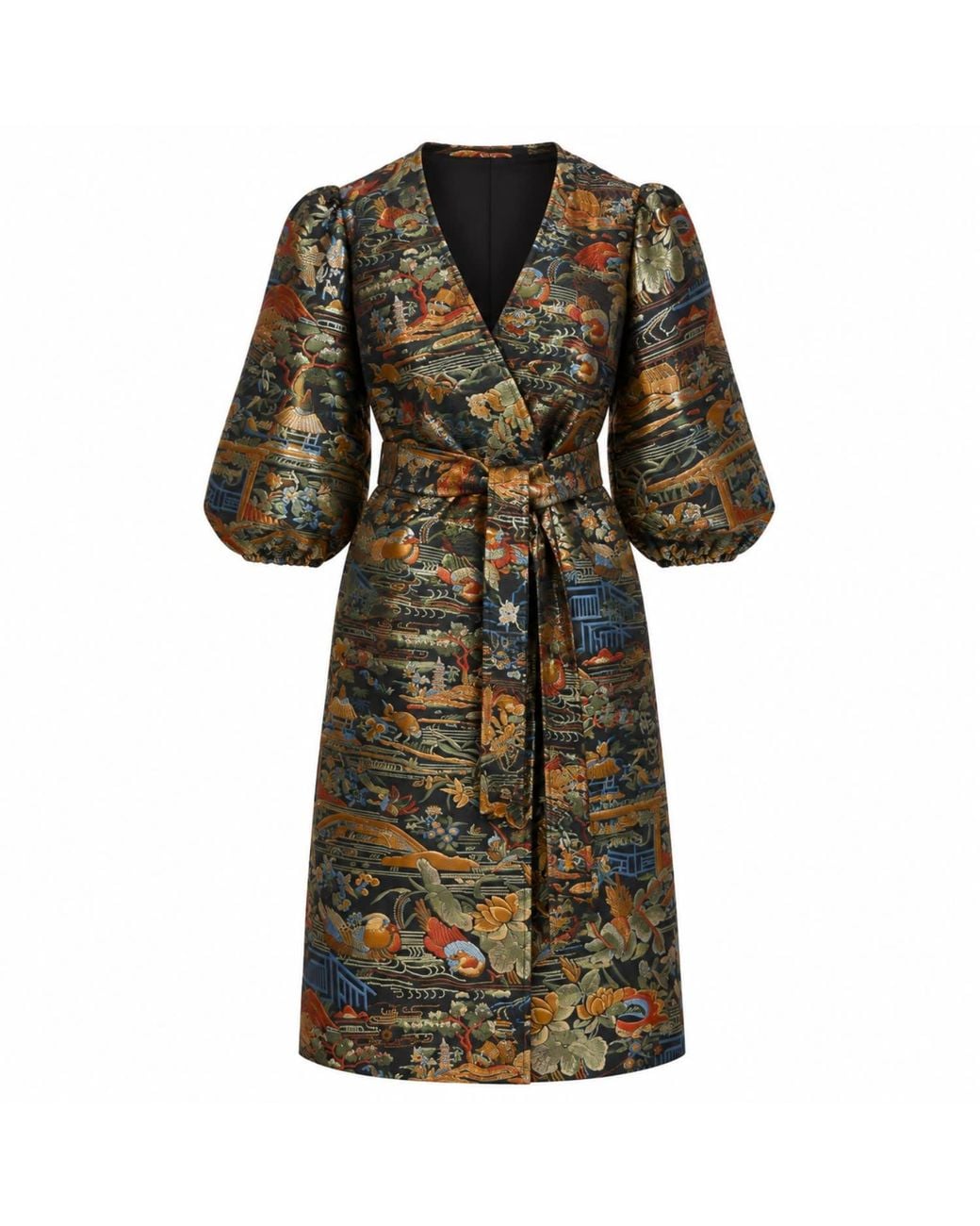 Traffic People Green Farewell Fools Multicolour Embroidered Duster Wrap Coat