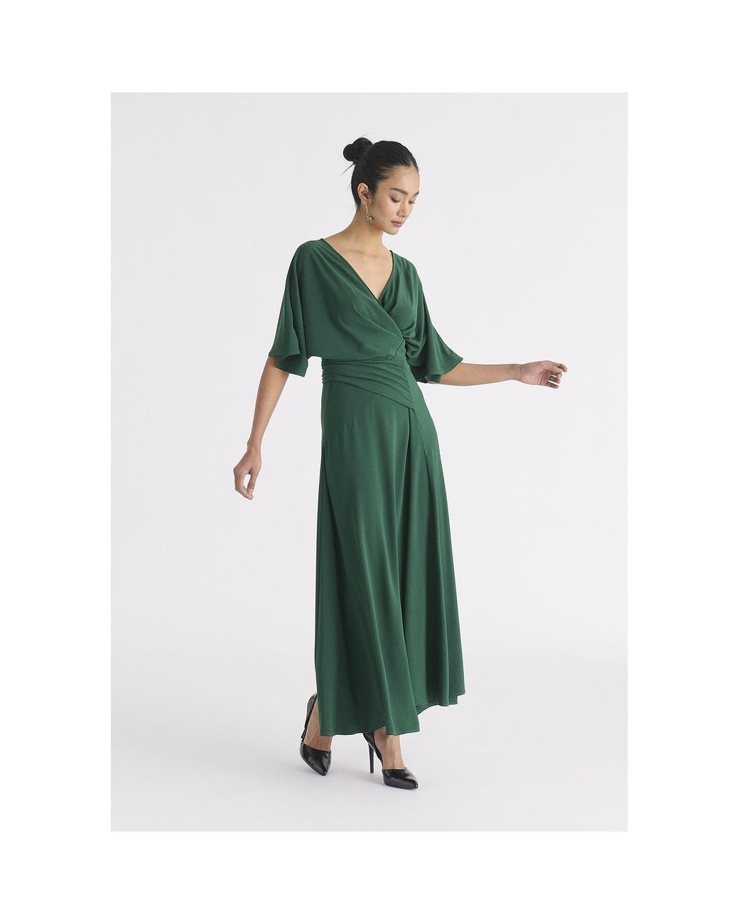 Paisie Green Flare Sleeves Maxi Wrap Dress