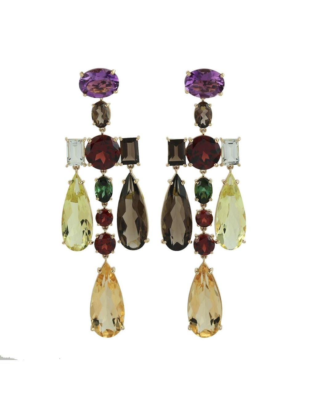 Artisan Metallic Gemstone Chandelier Earrings