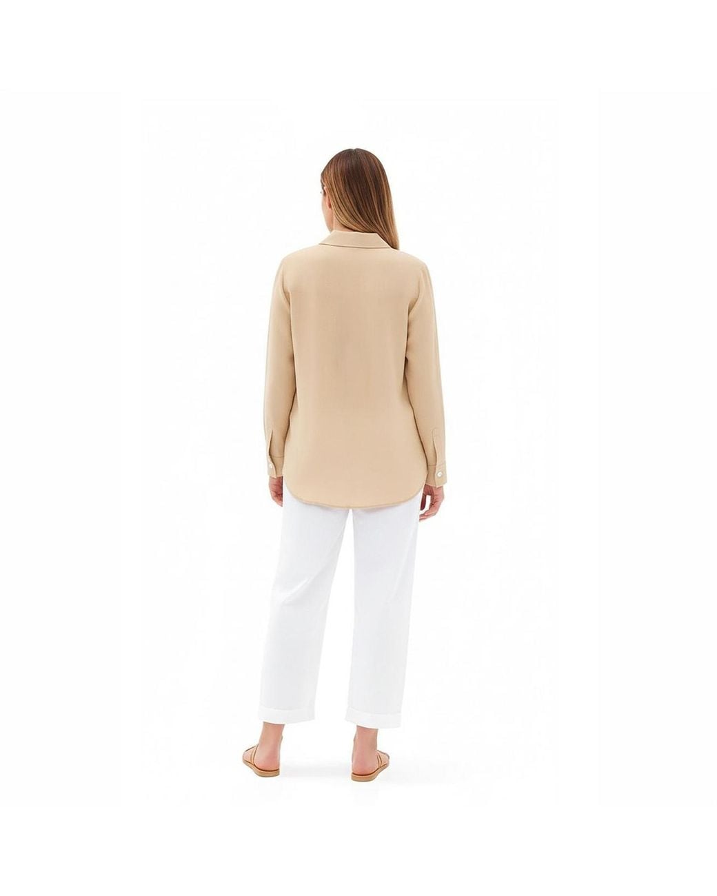 Haris Cotton Natural Neutrals Loose Linen Jacket With Front Pockets Beach Sand