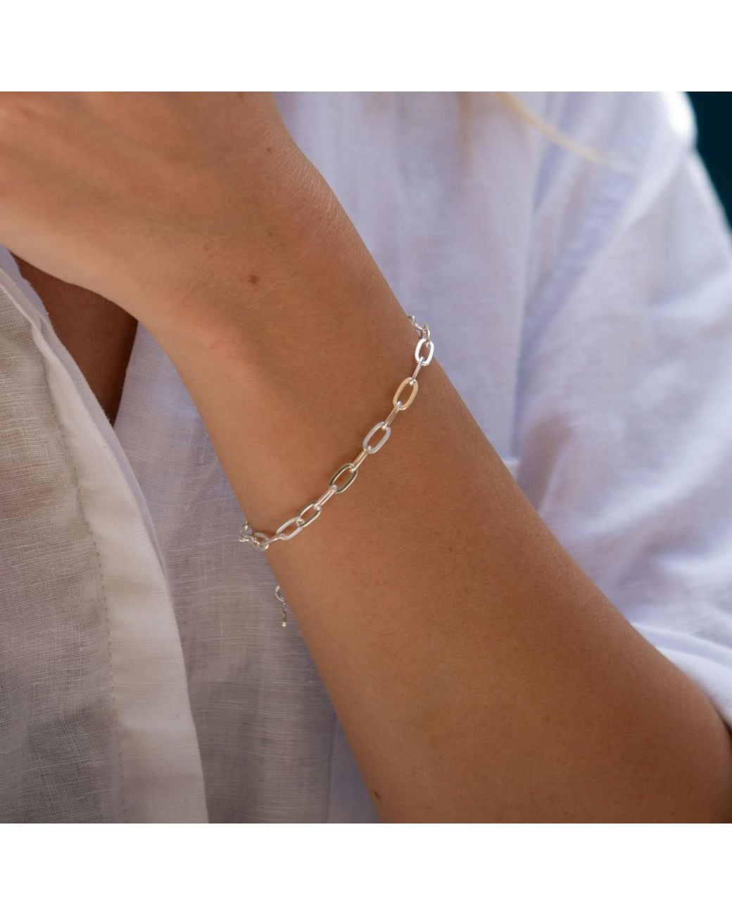Lily Charmed Metallic Sterling Chunky Oval Link Charm Bracelet