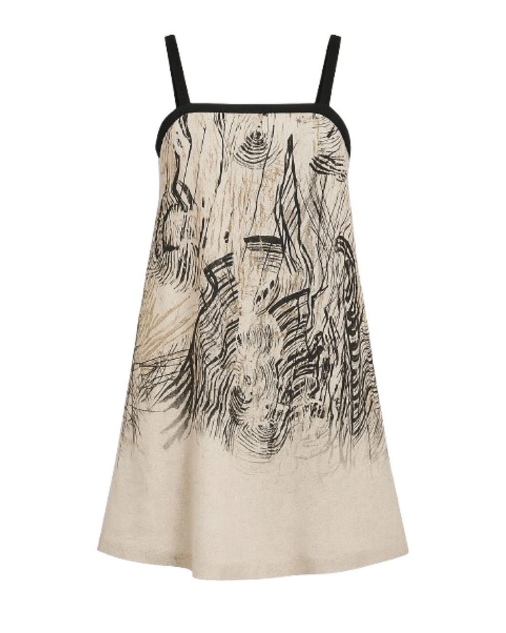 Conquista Natural Sleeveless A-Line Summer Dress With Artistic Nature-Inspired Print