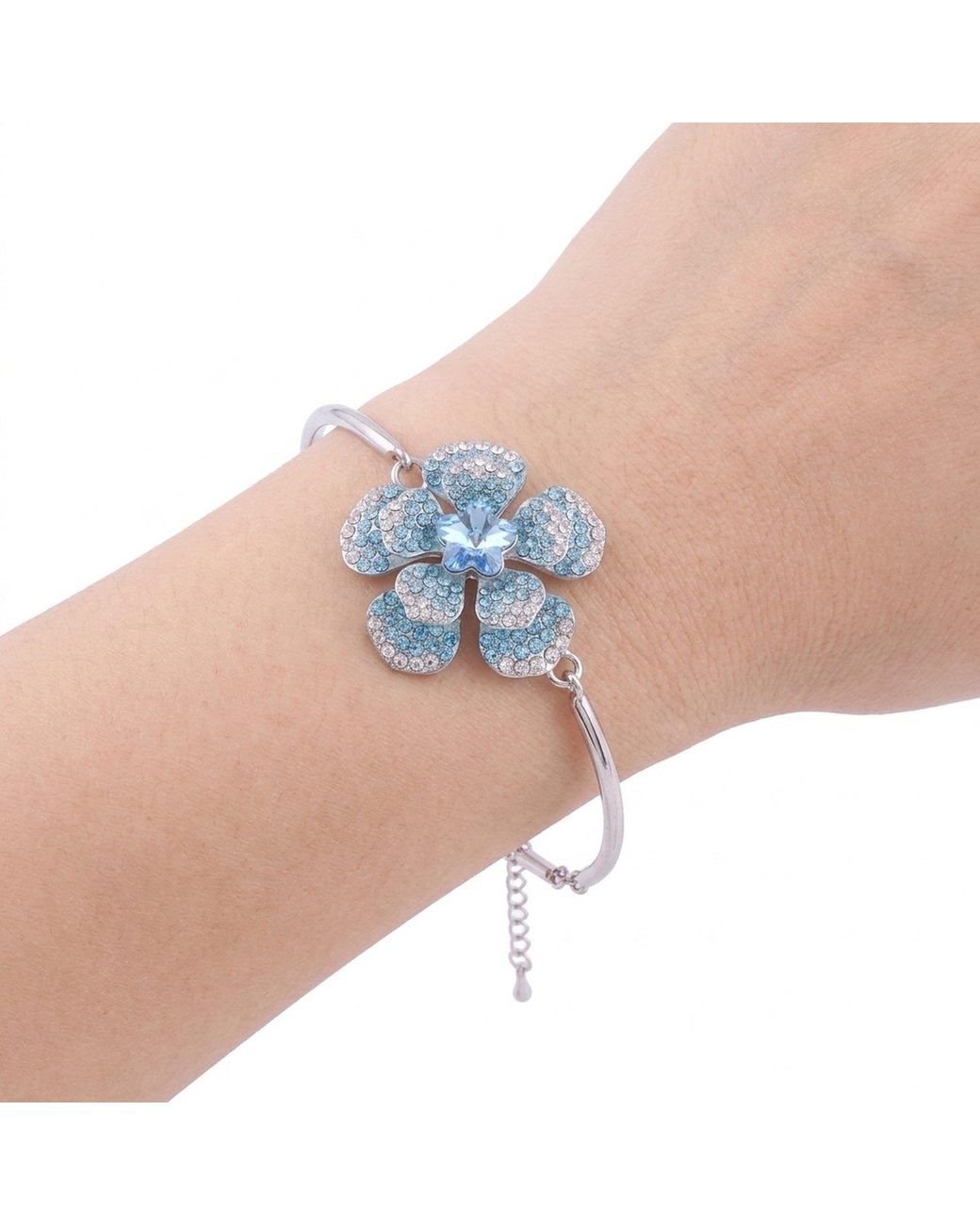 Modenaire Blue Tone Crystal Flower Blossom Bracelet