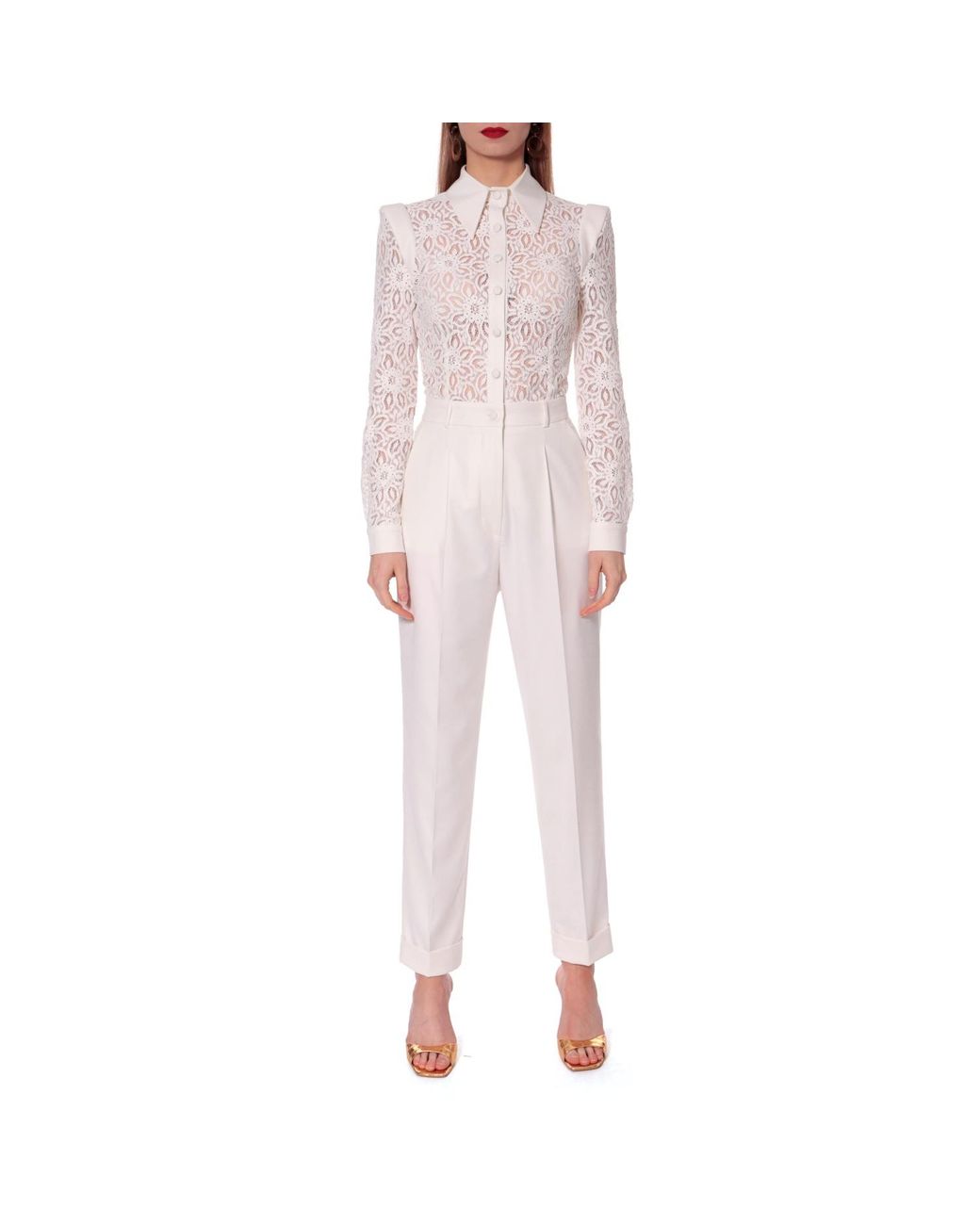 AGGI by HALEWSKI White Aylin Aesthetic Lace Top Jumpsuit