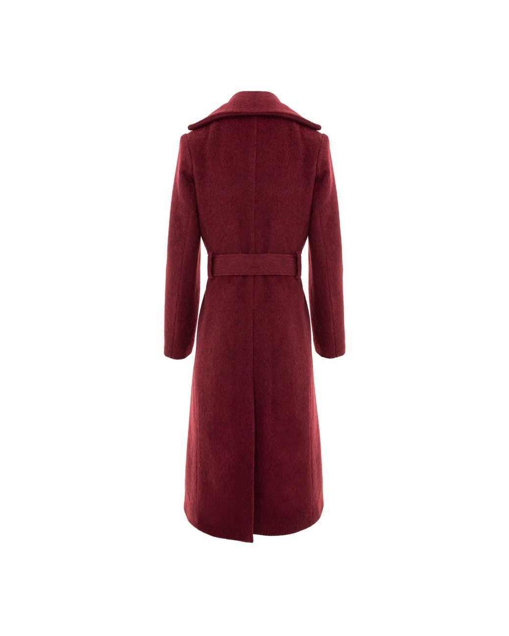 AVENUE No.29 Red Double Breasted Midi Length Wool Coat With Belt